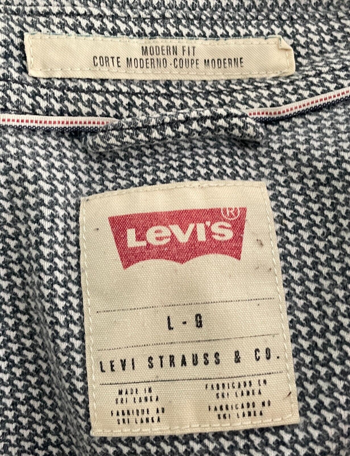LEVI'S Shirt Navy & White Houndstooth Long Sleeve Button Up Mens Size L LEVIS
