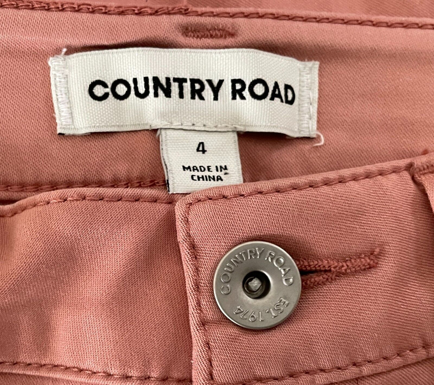 COUNTRY ROAD Skinny Leg Jeans Salmon Sateen Size 4 Stretch Ankle Length