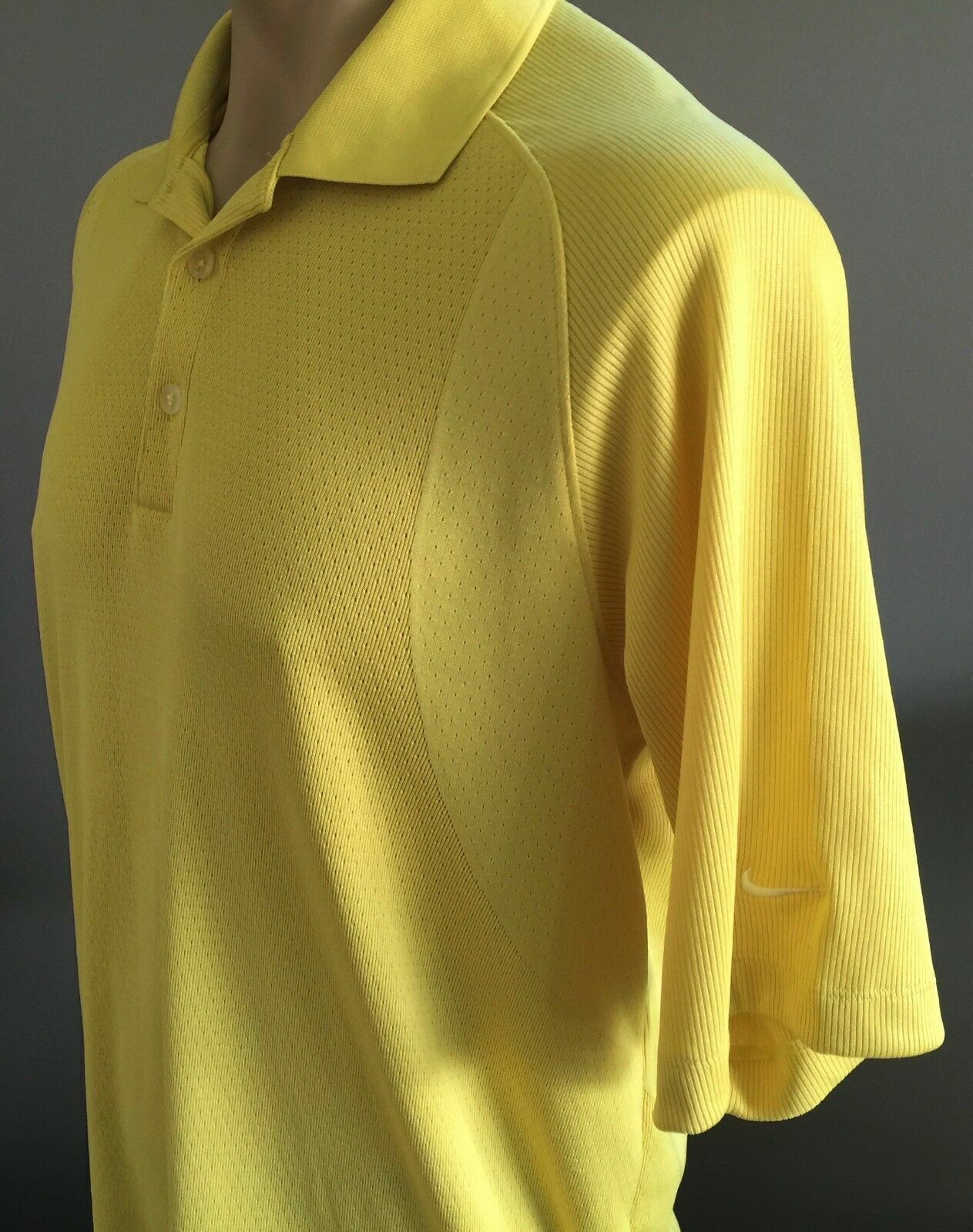 Polo Shirt NIKE Yellow Fit Dry Golf Short Sleeve Button Up Mens Size L Sport Top