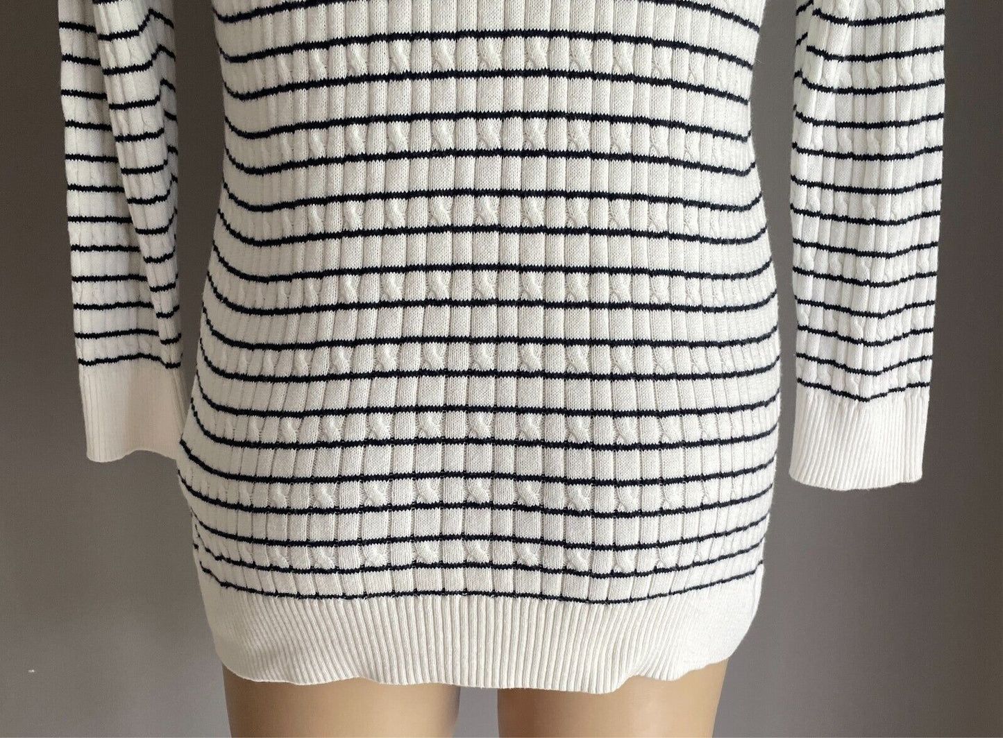 JNY JONES NEW YORK Cotton Knit Sweater Jumper Size L White Navy Stripe Boat Neck