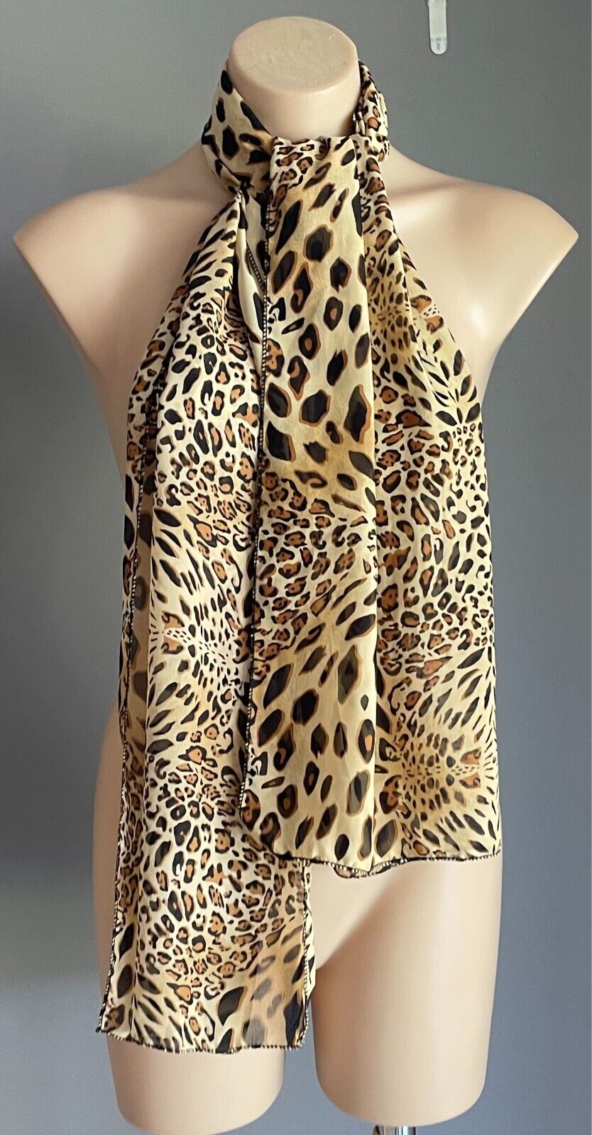 Animal Print Lightweight Rectangle Scarf 45cm x 164cm Beige Brown Black Handmade