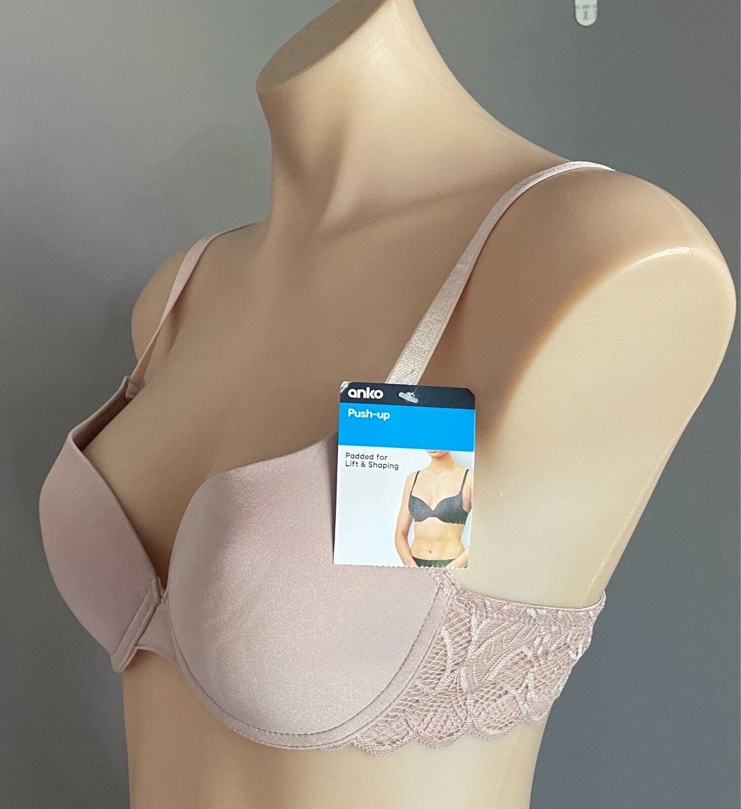 ANKO Sphinx Push Up Bra Size 12B Smooth Cups Lace Wings Adjustable Straps NWT!