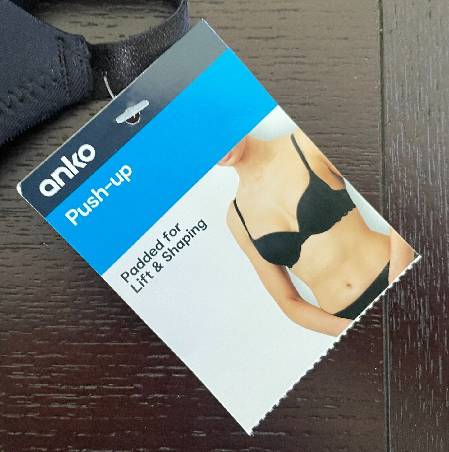 ANKO Black Push Up Bra Size 12B Smooth Cups Lace Wings Adjustable Straps NWT!