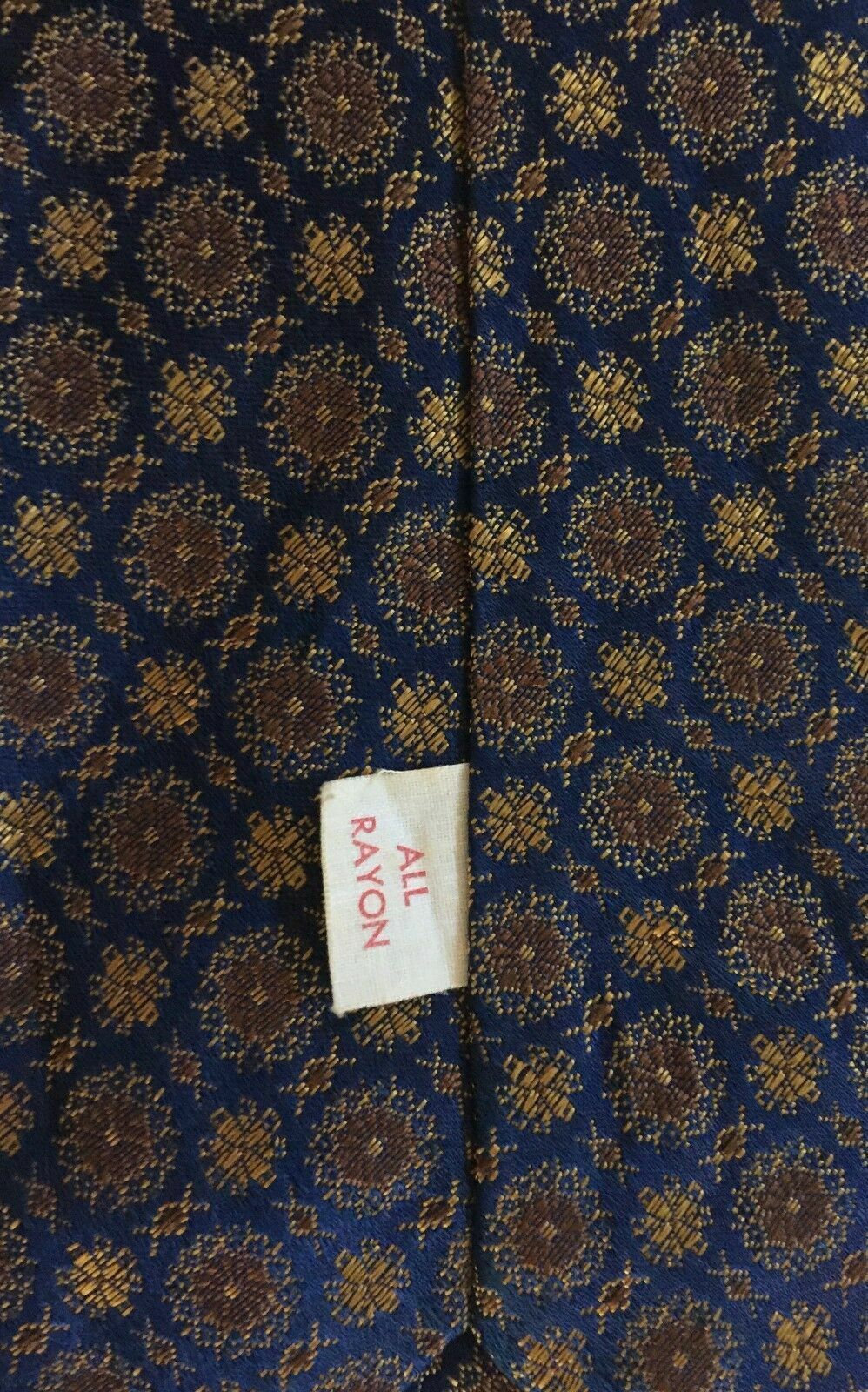 VINTAGE Mens Navy Blue & Gold Print Tie - Beautiful Colours!