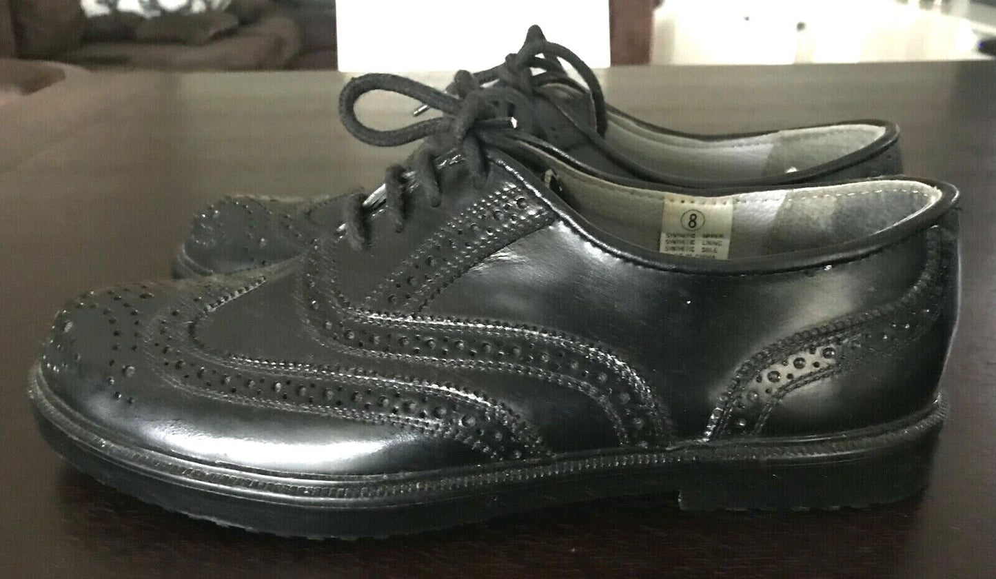 RENY Brogue Black Vegan Leather Oxford Lace Up Dress Shoes Mens Size 8 New