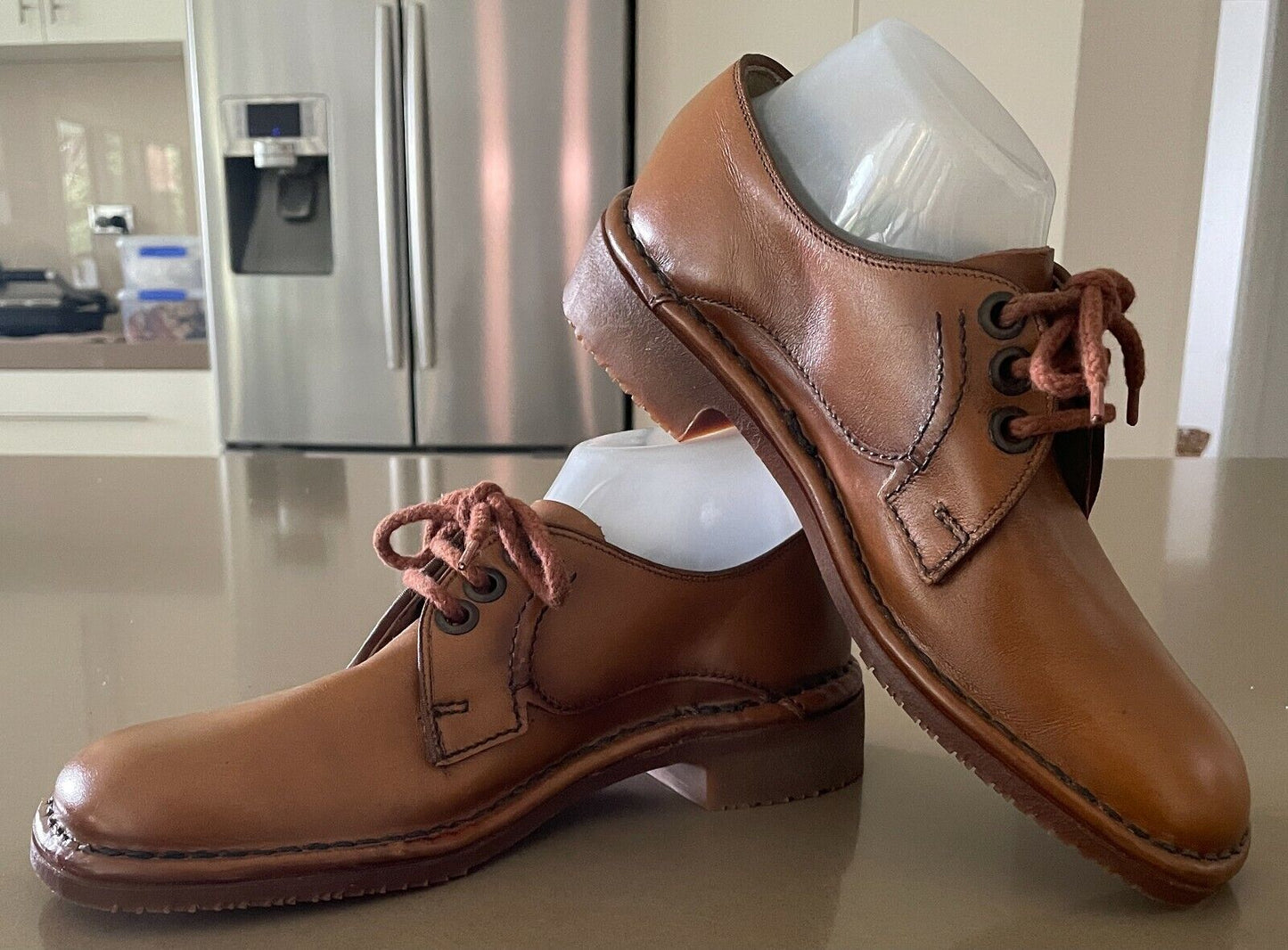 New Vintage HUSH PUPPIES Dress Shoes Lace Up Light Tan Leather Mens Size 6.5E