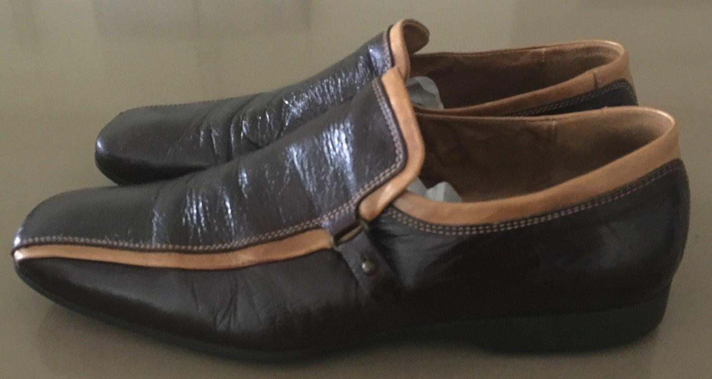 Mens HUDSON Shoes Loafers Brown & Tan Leather Slip On Size 43 - Italian Made