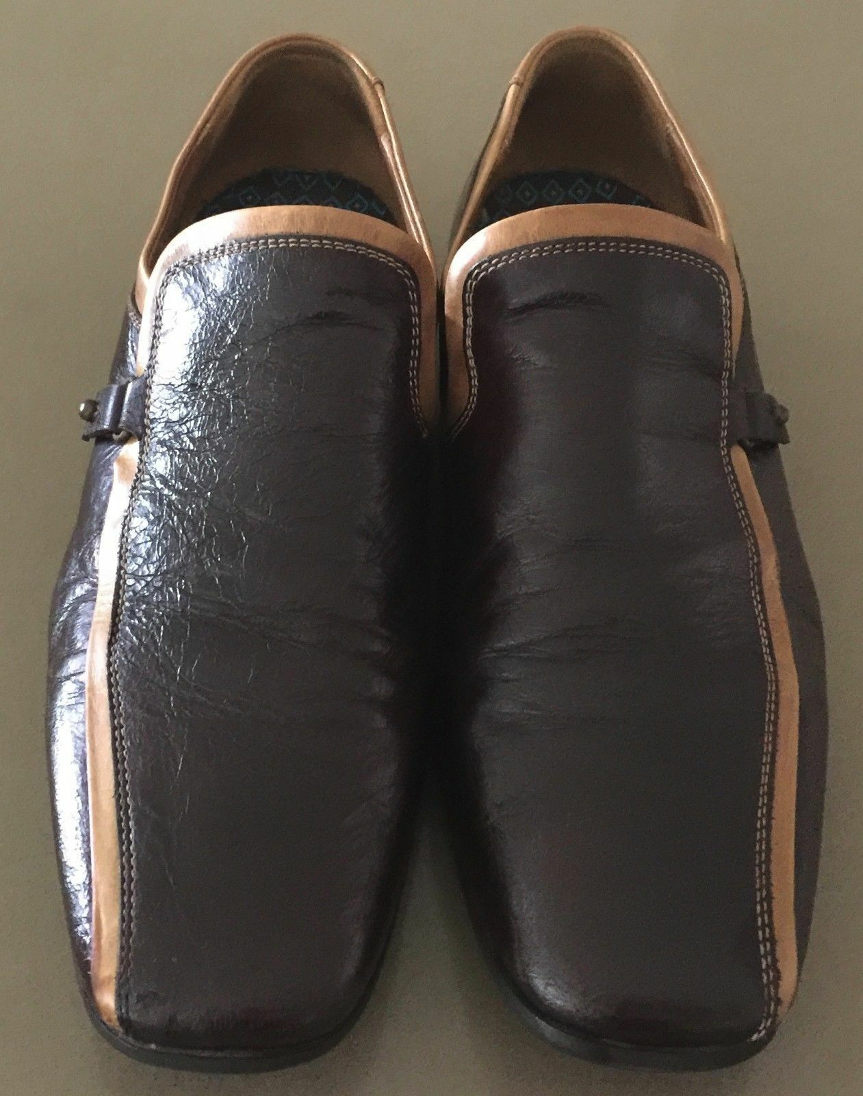 Mens HUDSON Shoes Loafers Brown & Tan Leather Slip On Size 43 - Italian Made