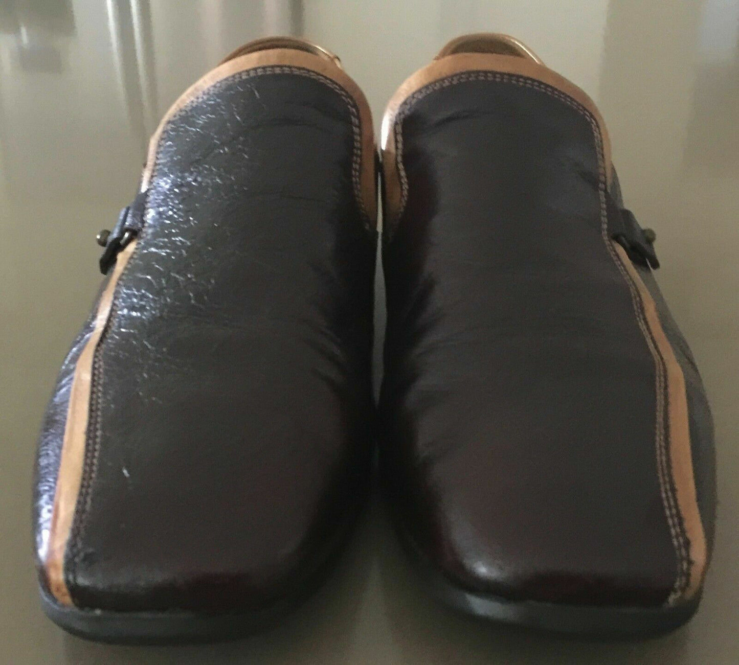 Mens HUDSON Shoes Loafers Brown & Tan Leather Slip On Size 43 - Italian Made