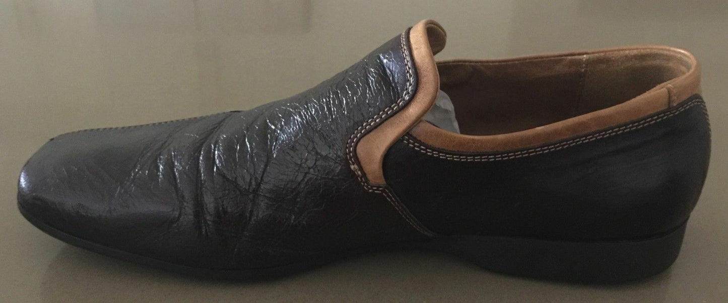 Mens HUDSON Shoes Loafers Brown & Tan Leather Slip On Size 43 - Italian Made