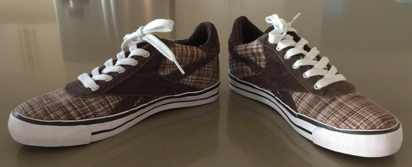 REEBOK Sneakers Brown Beige Check Print Shoes Mens Size US 8.5 UK 6 25.5cm New