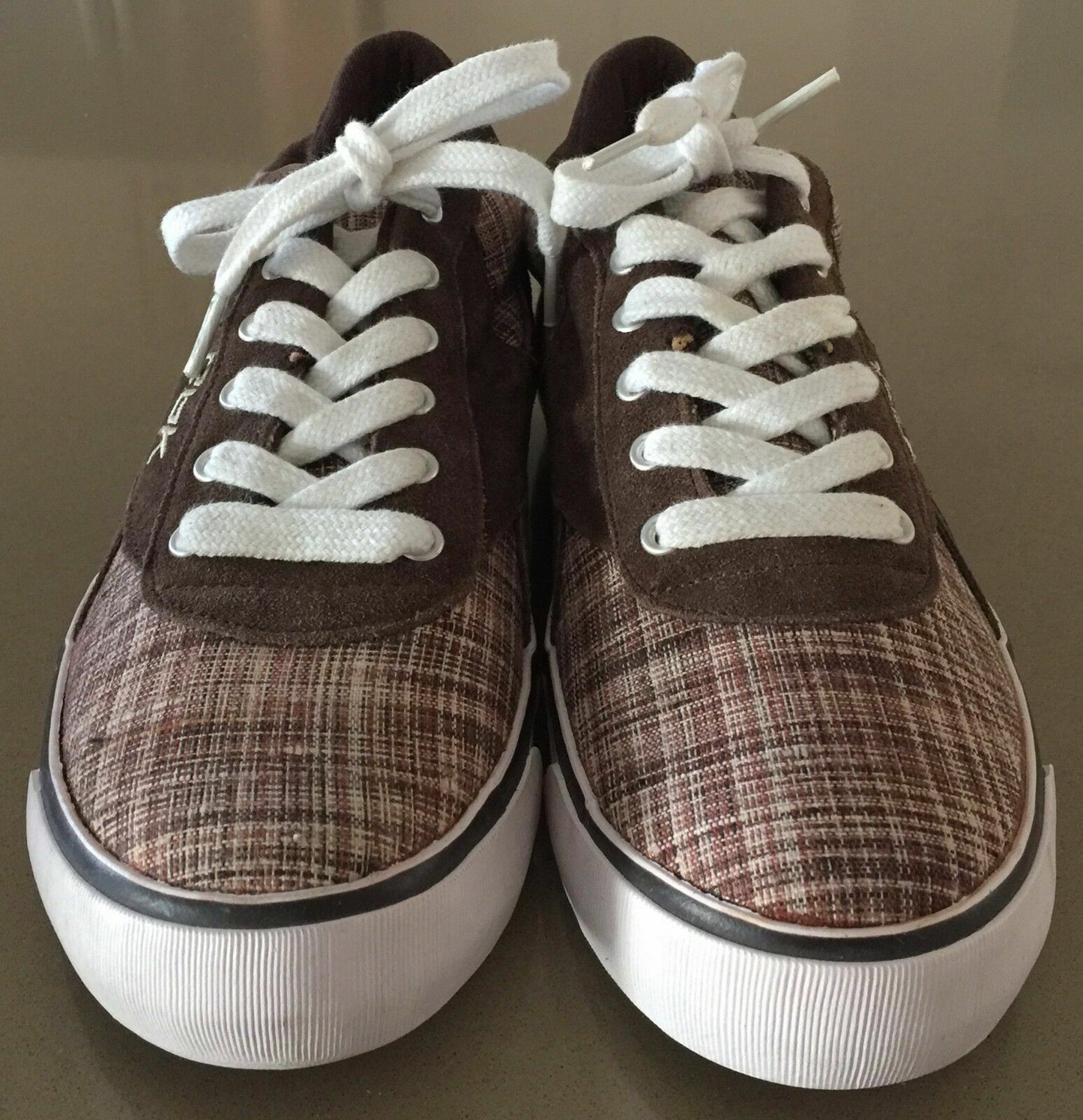 REEBOK Sneakers Brown Beige Check Print Shoes Mens Size US 8.5 UK 6 25.5cm New