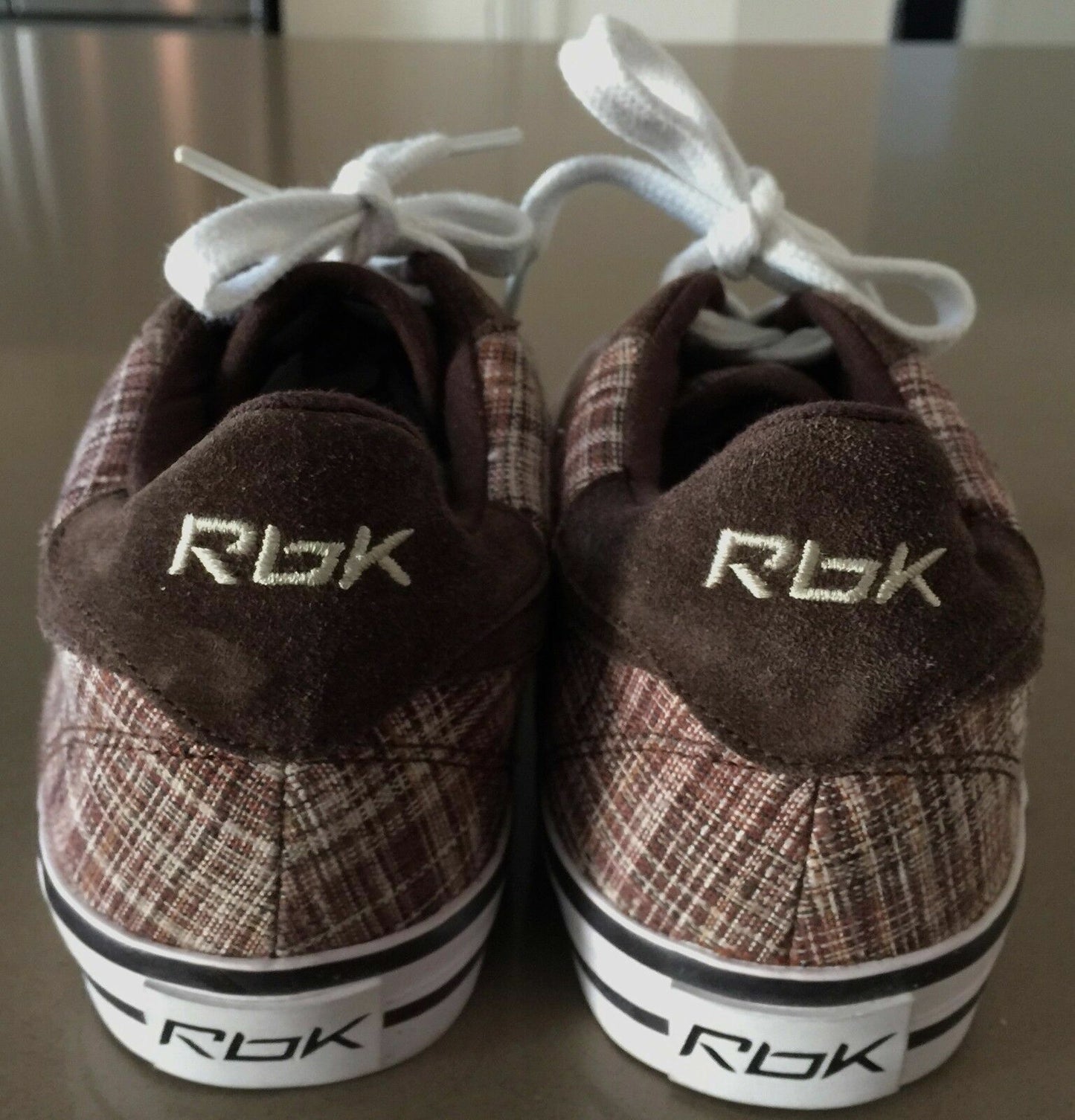 REEBOK Sneakers Brown Beige Check Print Shoes Mens Size US 8.5 UK 6 25.5cm New