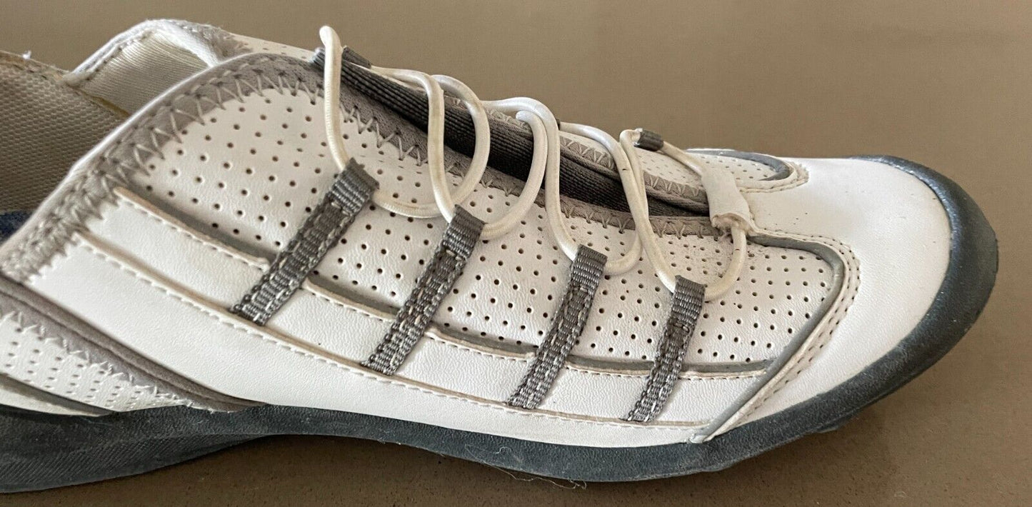 RIVERS White & Grey Trim Elastic Lace Pleather PU Sneakers Walking Shoes Size 8