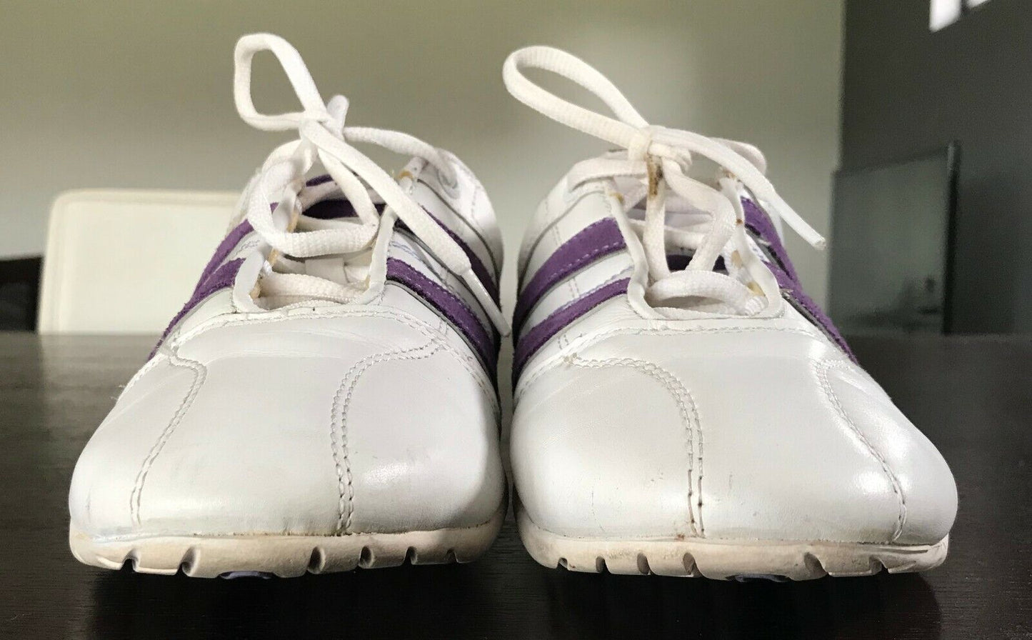 Ladies LONSDALE White & Purple Trim Laced Trainers Sneakers Shoes Size EU 39