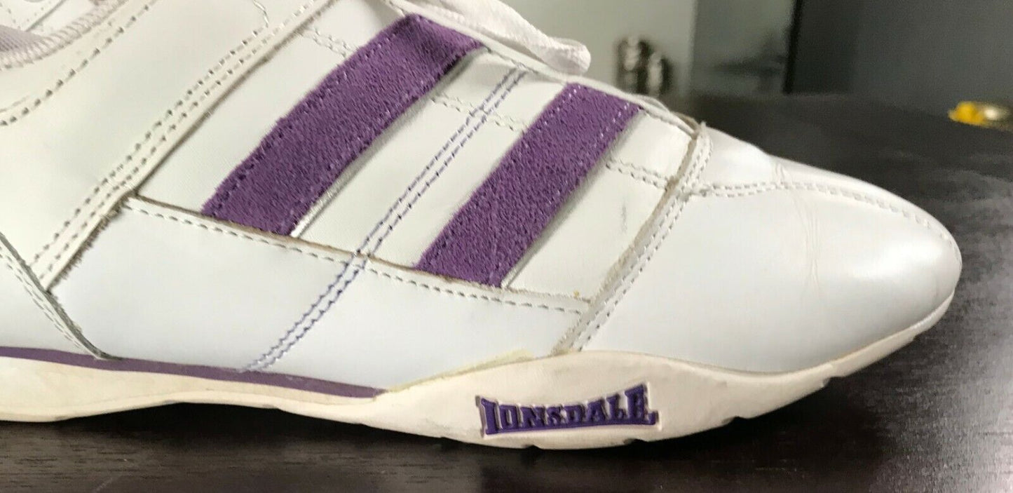 Ladies LONSDALE White & Purple Trim Laced Trainers Sneakers Shoes Size EU 39