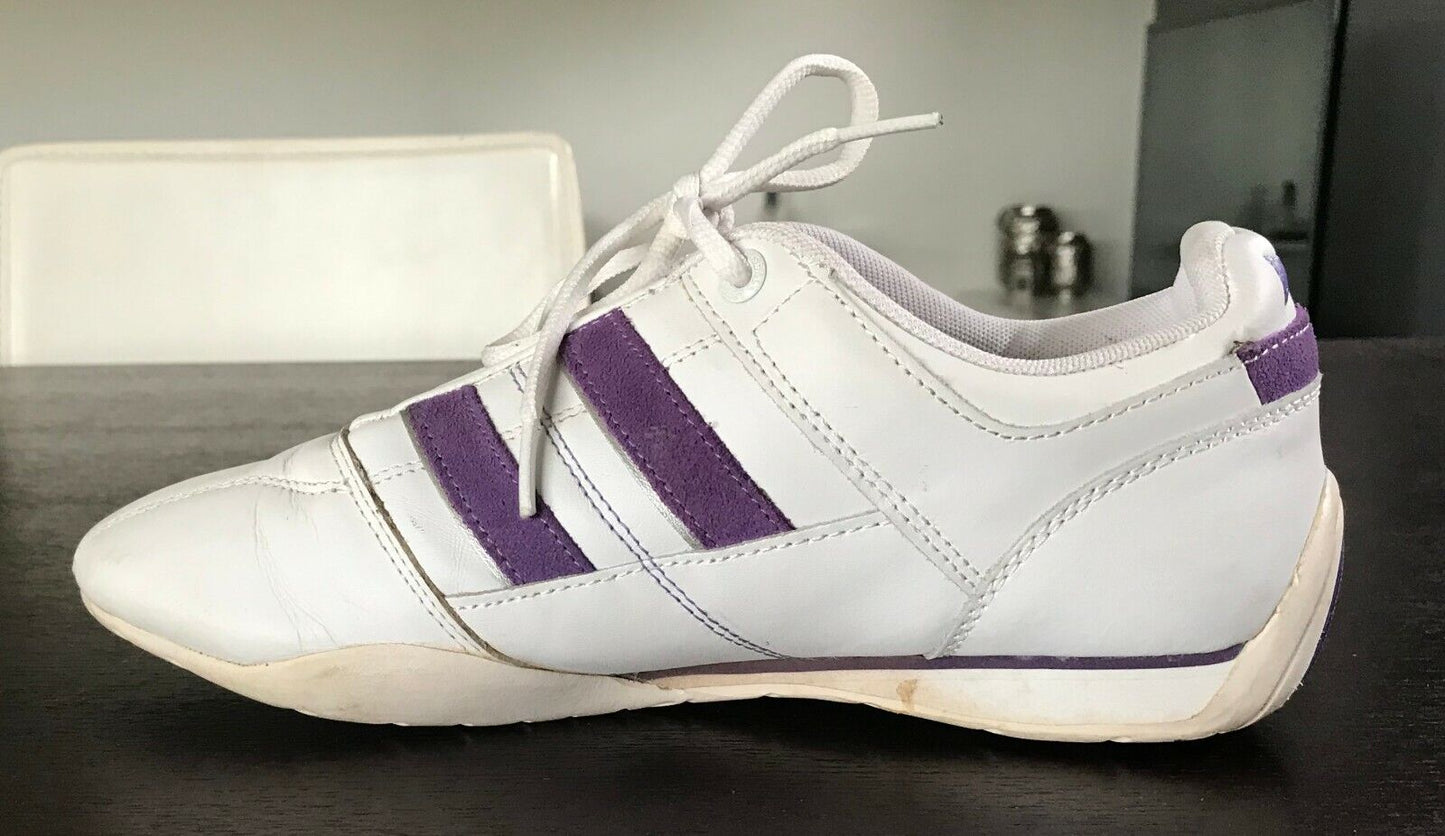 Ladies LONSDALE White & Purple Trim Laced Trainers Sneakers Shoes Size EU 39