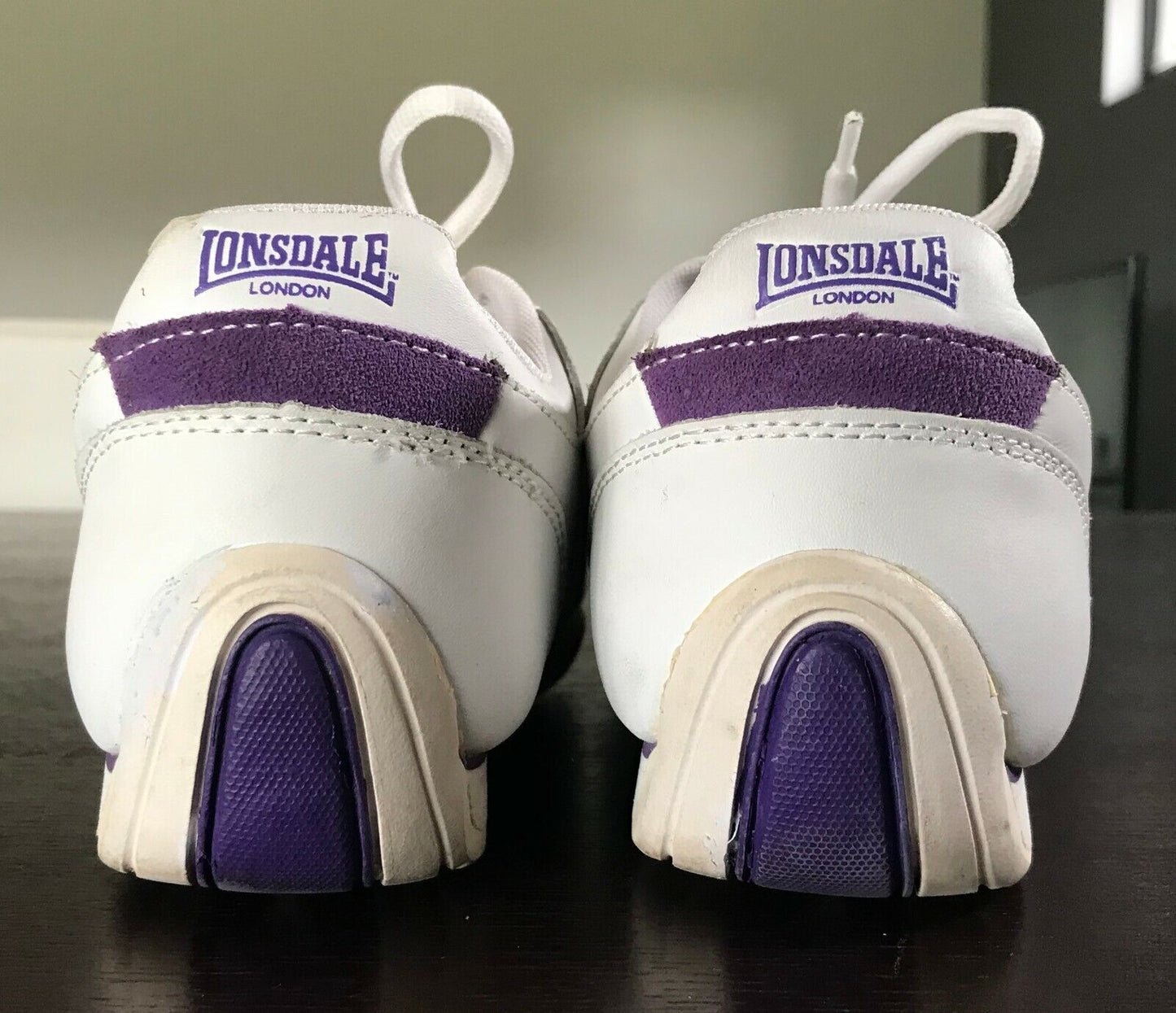 Ladies LONSDALE White & Purple Trim Laced Trainers Sneakers Shoes Size EU 39