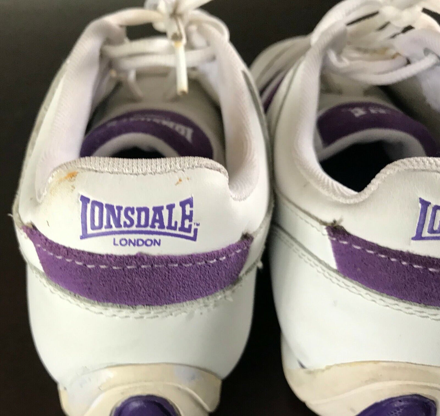 Ladies LONSDALE White & Purple Trim Laced Trainers Sneakers Shoes Size EU 39