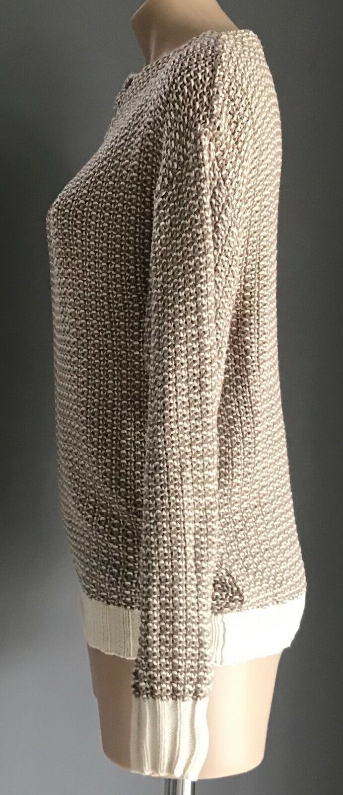 STEFANEL Brown & Off White Chunky Knit Sweater Jumper Ladies Size 12 Italian