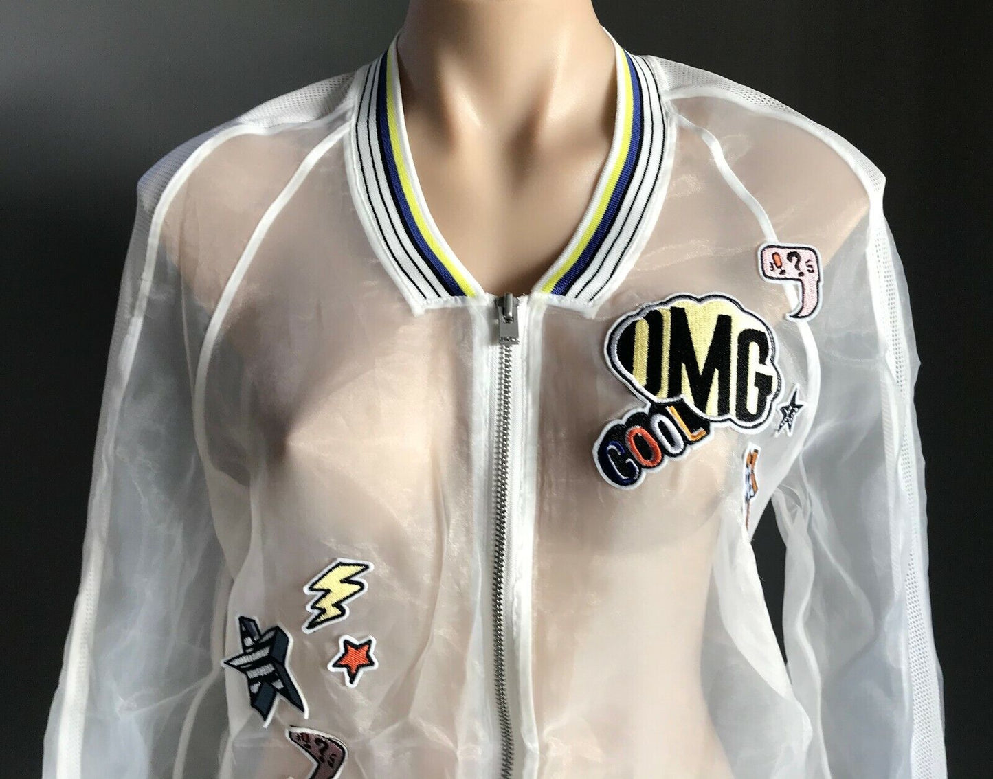 ONLY Bomber Jacket Sheer Organza "Fey Fey" Meme w Mesh Net Trim Ladies Size L