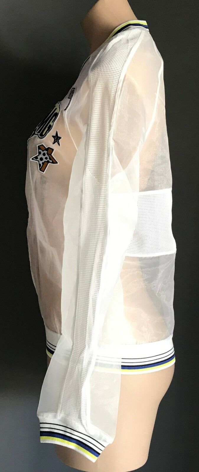 ONLY Bomber Jacket Sheer Organza "Fey Fey" Meme w Mesh Net Trim Ladies Size L