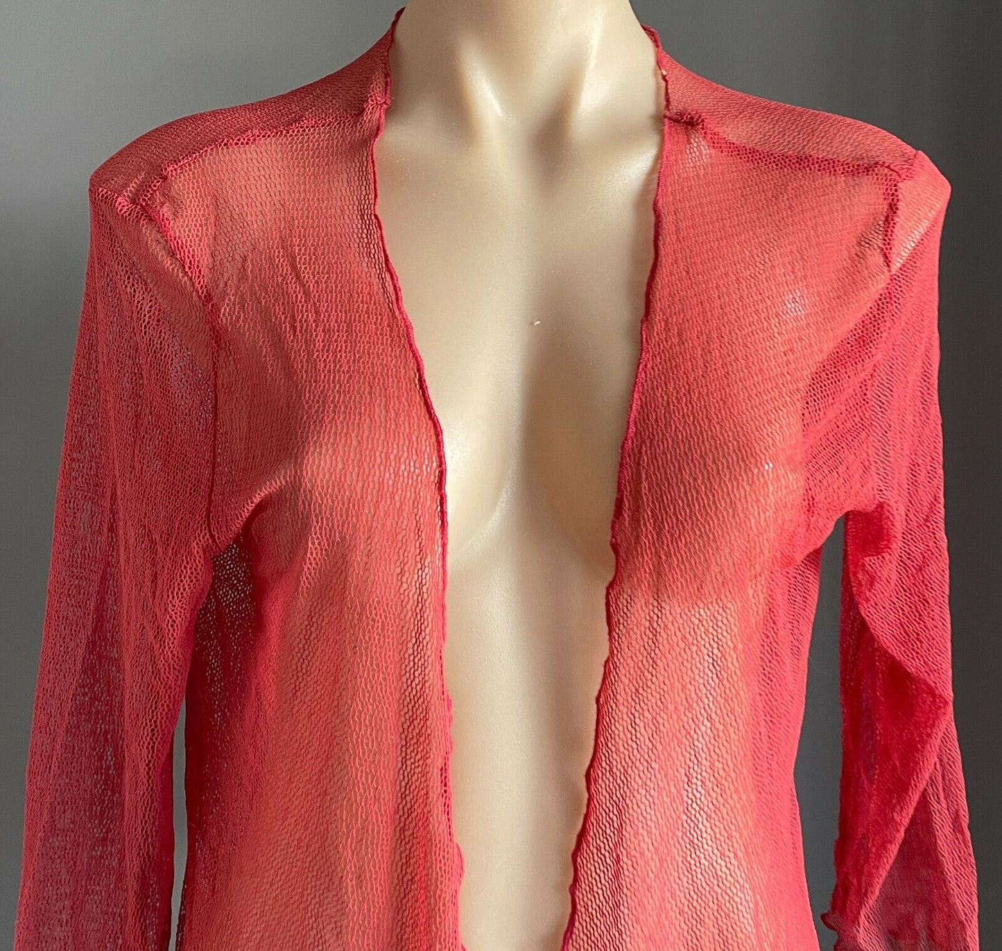 YARRA TRAIL Jacket Open Cardigan Rust Red 3/4 Sleeve Net Drape Front Sz L