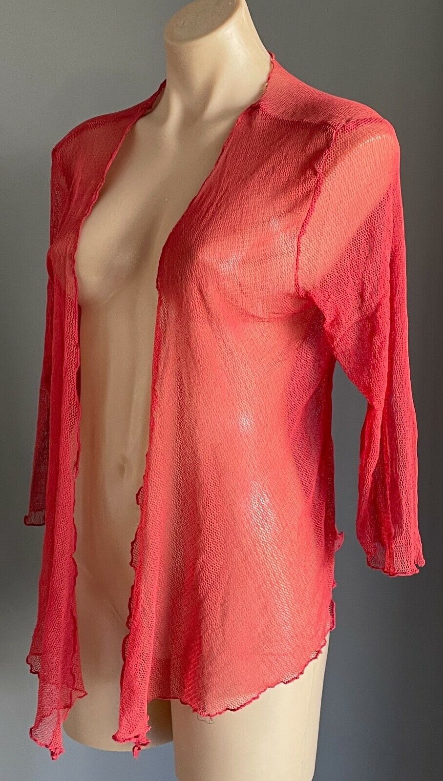YARRA TRAIL Jacket Open Cardigan Rust Red 3/4 Sleeve Net Drape Front Sz L