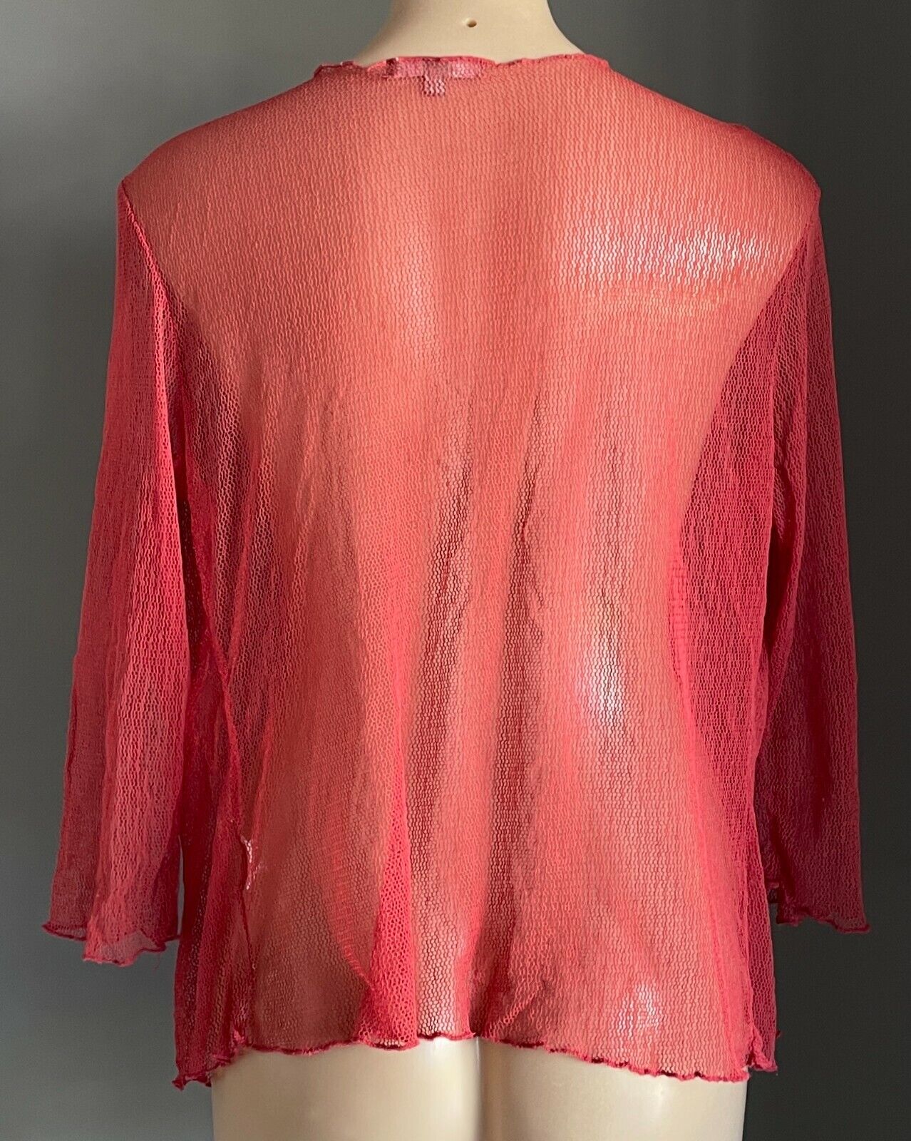 YARRA TRAIL Jacket Open Cardigan Rust Red 3/4 Sleeve Net Drape Front Sz L