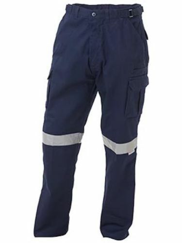 MensBISLEY HI VIZ Pants Cargo Safety Wear Navy Blue Reflective Tape Sz 97R New