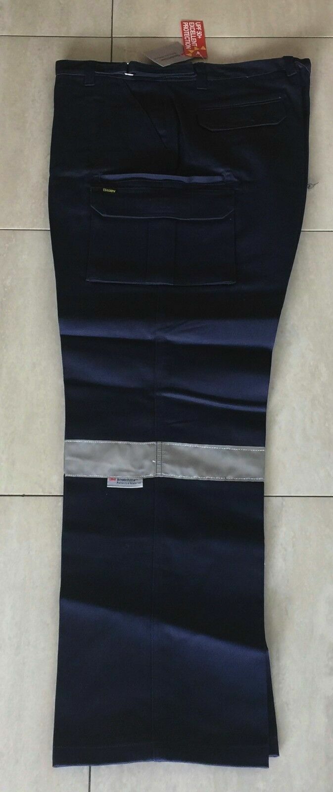 MensBISLEY HI VIZ Pants Cargo Safety Wear Navy Blue Reflective Tape Sz 97R New
