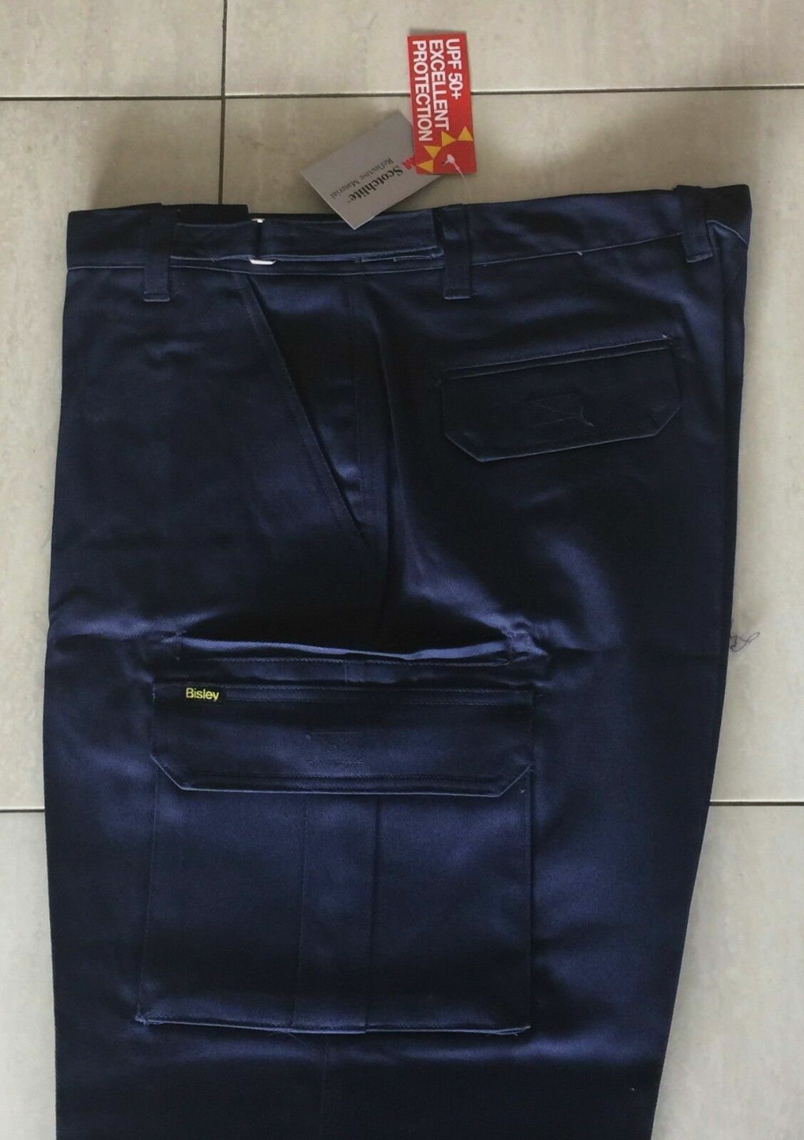 MensBISLEY HI VIZ Pants Cargo Safety Wear Navy Blue Reflective Tape Sz 97R New