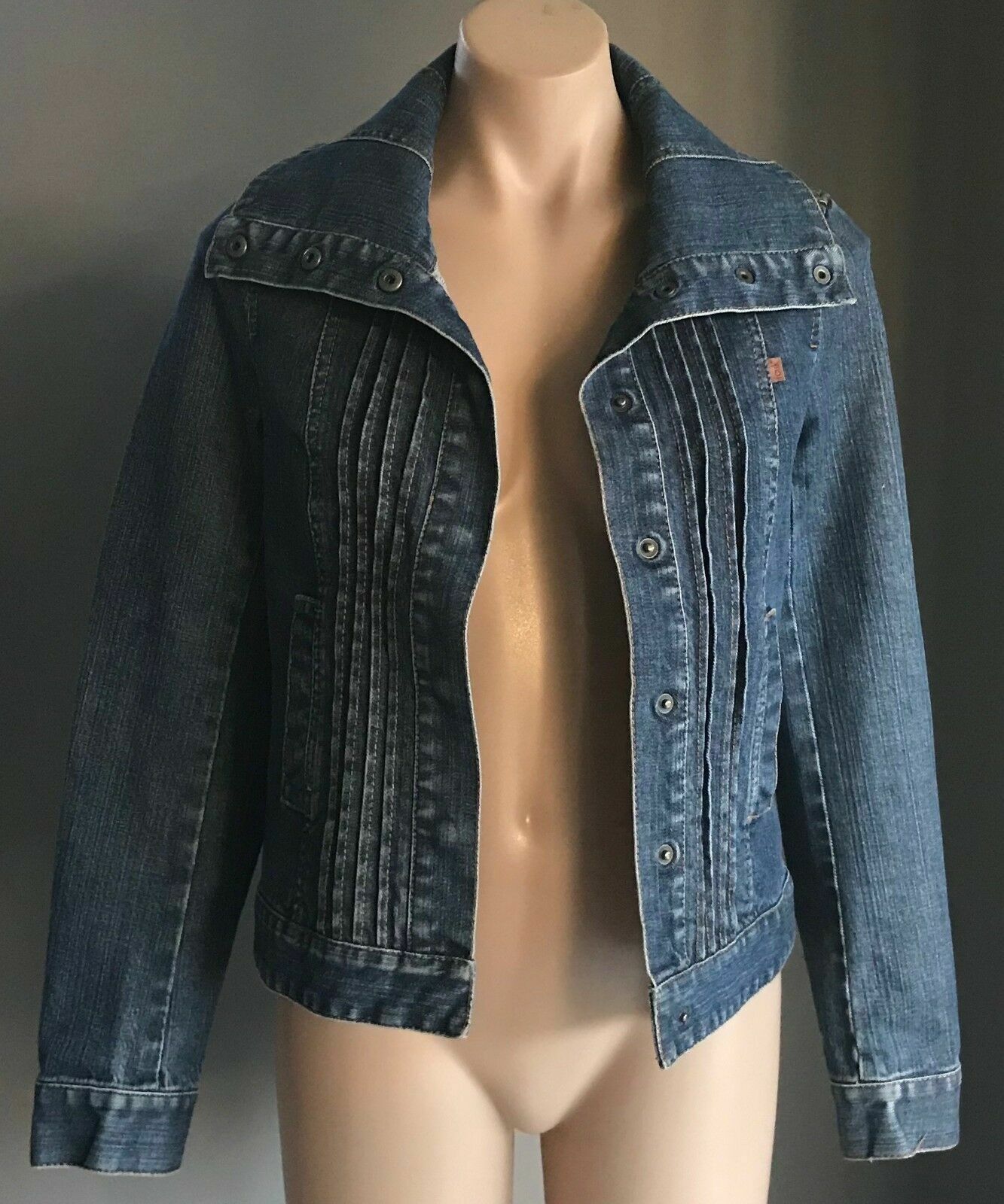 FCUK JEANS Denim Jacket Blue w Oversized Collar Ladies Size 10