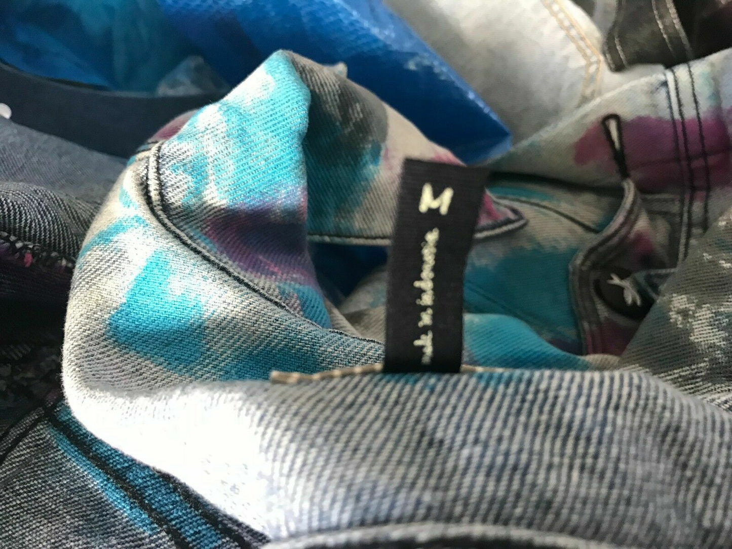 ONE TEASPOON Denim Jacket Cult Faded Blue Black Blue Pink Spray Paint Size M 10