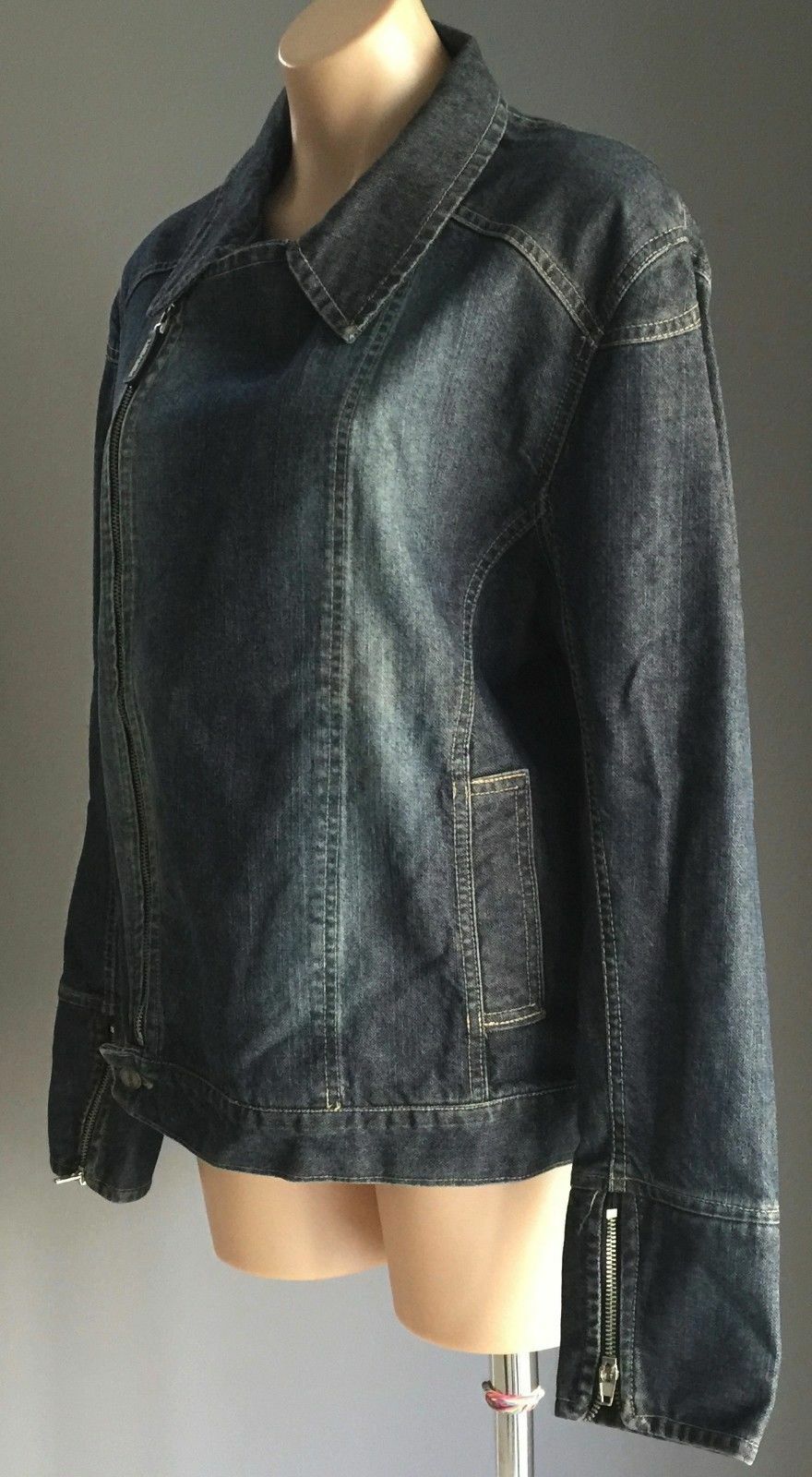 PERVERT Denim Jacket Blue Biker Moto Style Ladies Size L 14 Retro Gem New 1990's