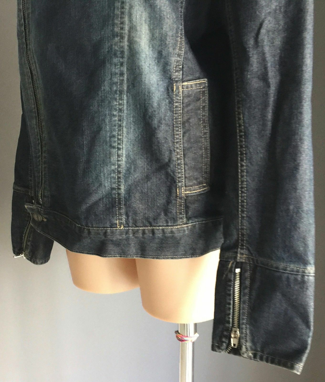 PERVERT Denim Jacket Blue Biker Moto Style Ladies Size L 14 Retro Gem New 1990's