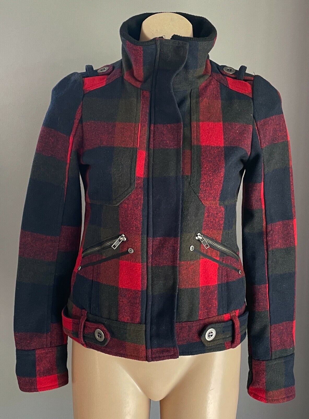 THREAD & SUPPLY Jacket Blue Green Red Check Long Sleeve Ladies Size S AU 10