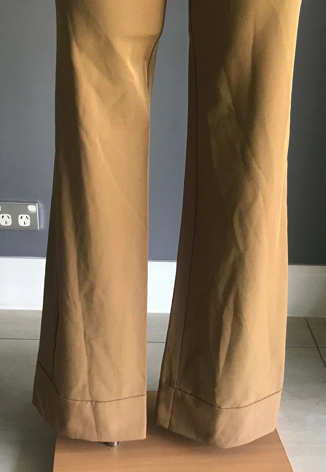 XCEPSION Pants Gold Earth High Waist Wide Cuff Leg Stretch Sz 8 New Vintage NOS
