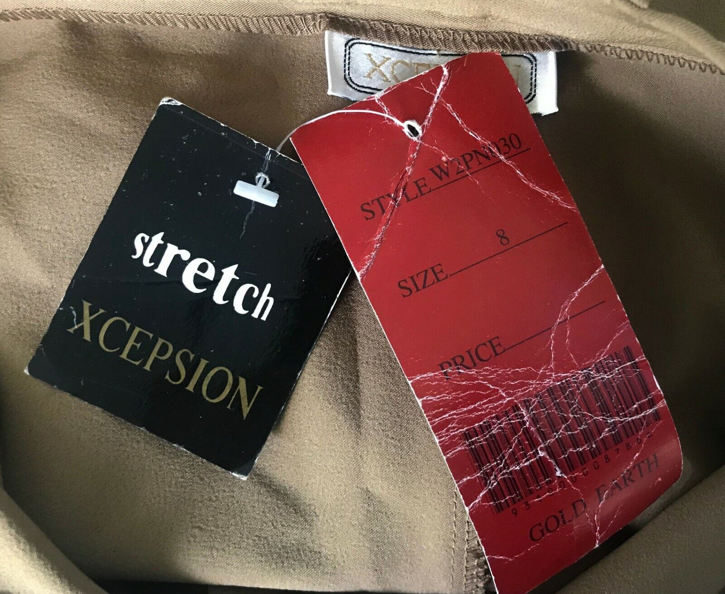 XCEPSION Pants Gold Earth High Waist Wide Cuff Leg Stretch Sz 8 New Vintage NOS