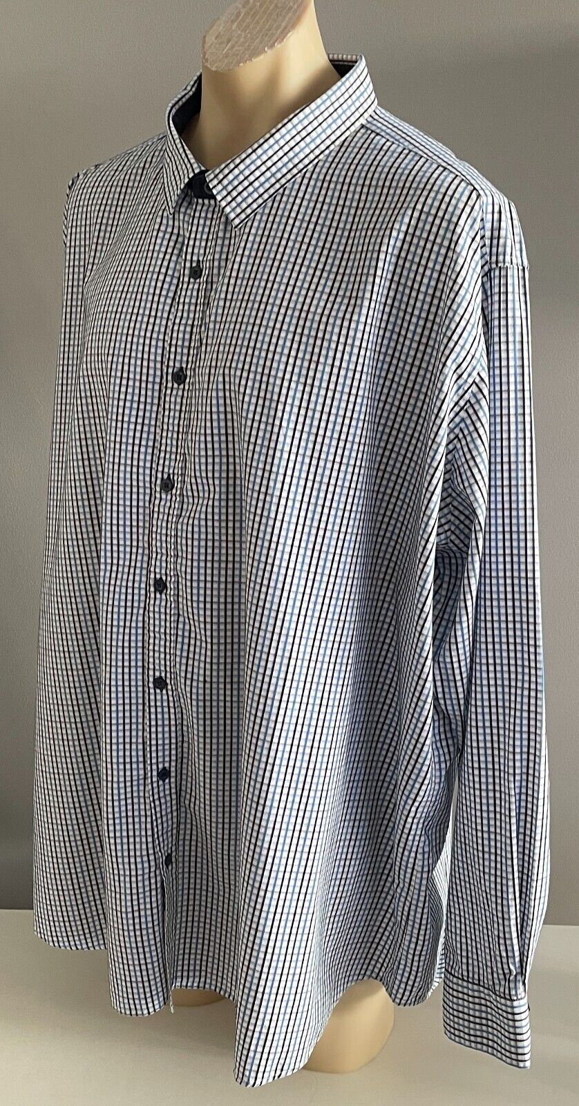 Mens JOHNNY BIGG Shirt Black Blue Grey White Small Check Long Sleeve Plus Sz 8XL