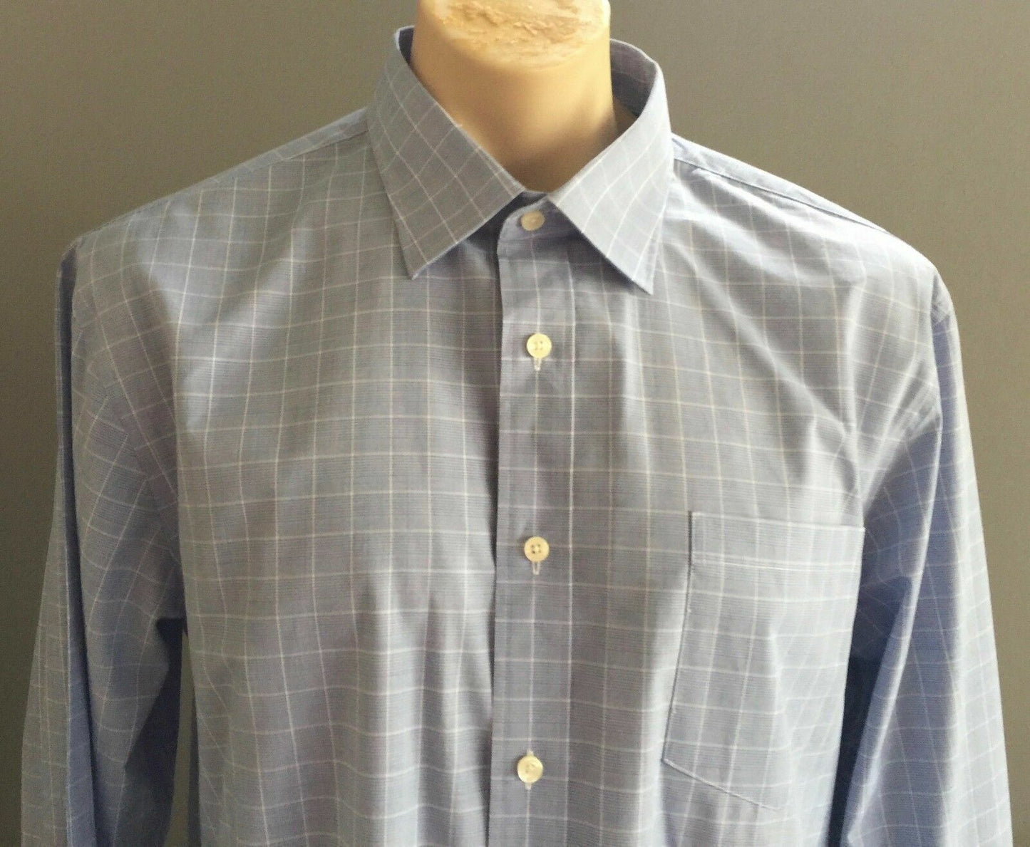Mens RESERVE Shirt Long Sleeve Blue & White Check Classic Fit Size 44 NEW
