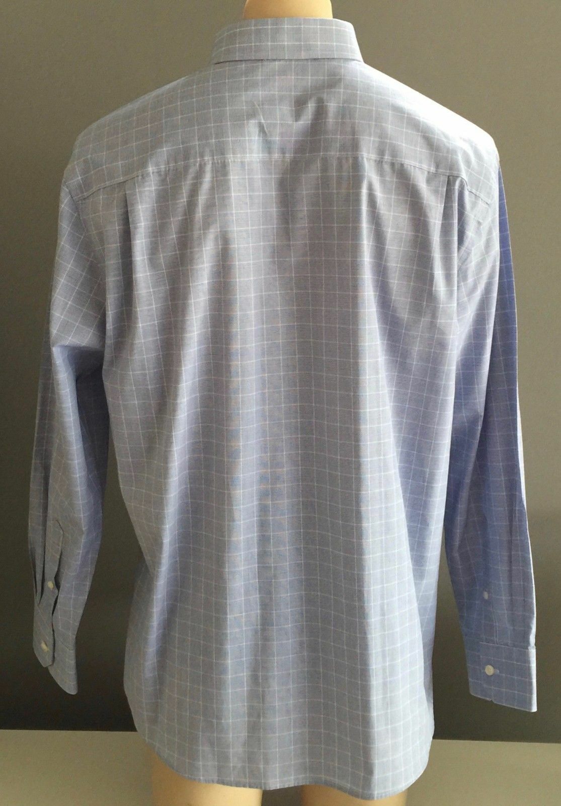 Mens RESERVE Shirt Long Sleeve Blue & White Check Classic Fit Size 44 NEW