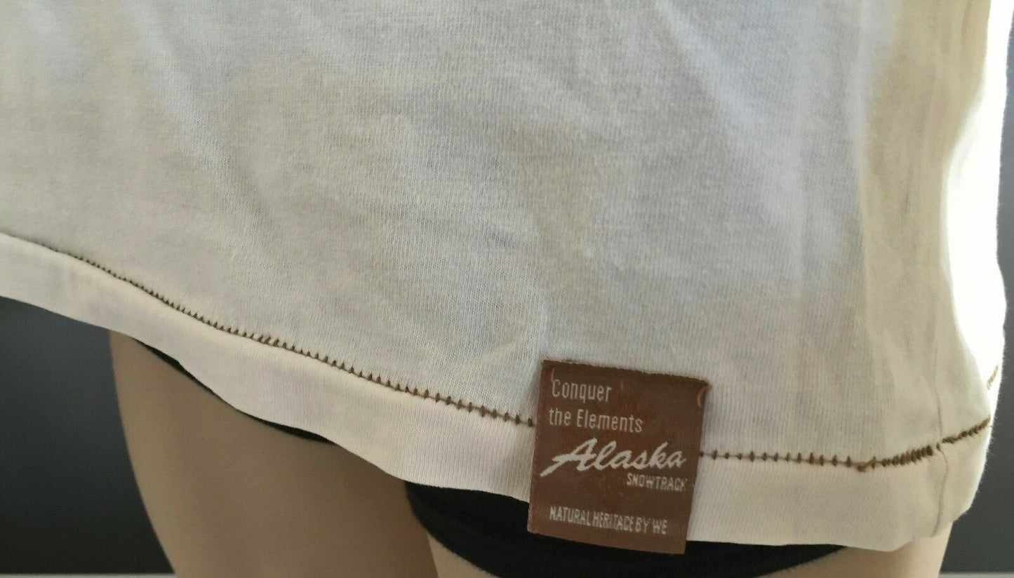 WE "Alaska" Top Motif Off White Long Sleeve T Shirt Mens Size L Souvenir Logo
