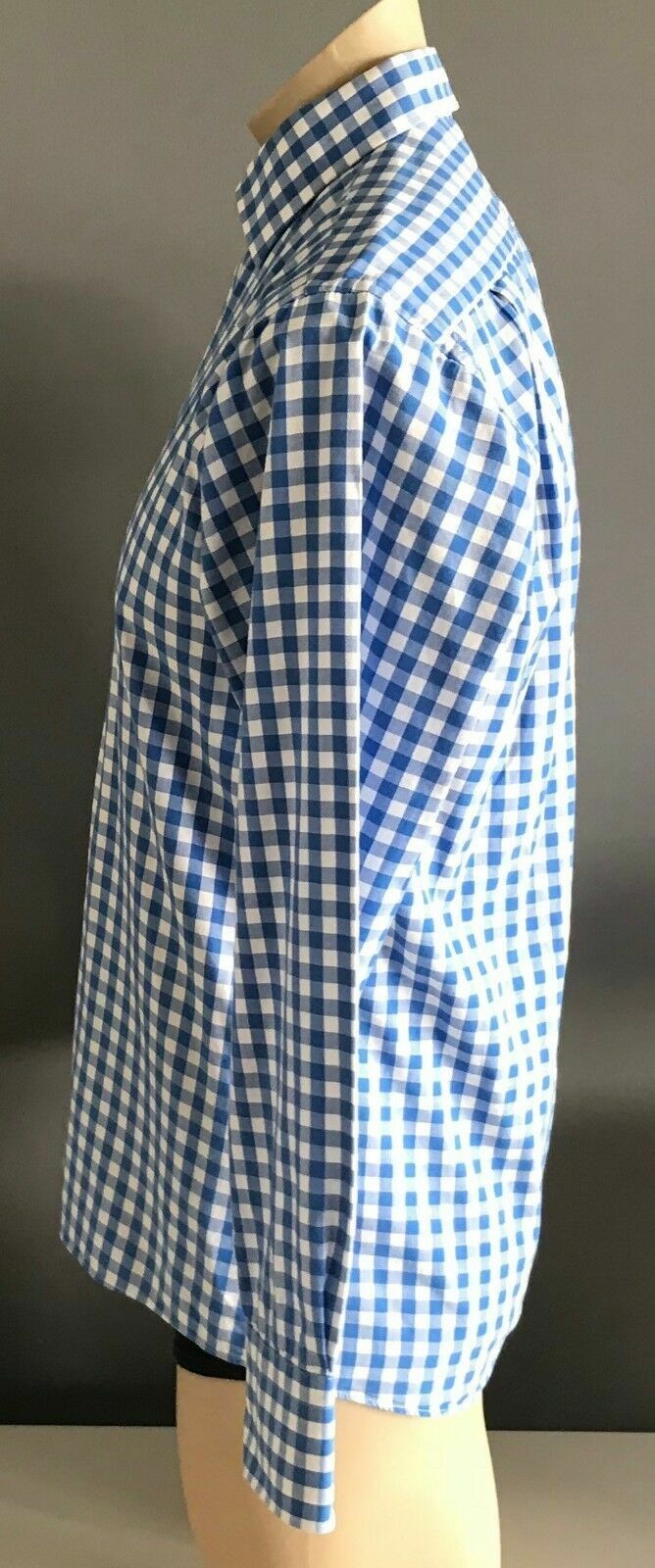 Mens VAN HEUSEN Shirt Blue & White Check European Fit Long Sleeve Size Neck 38cm