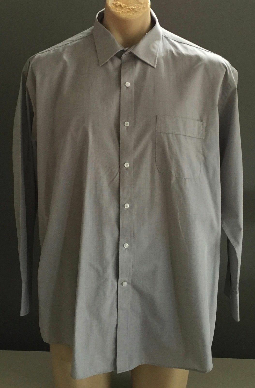 Mens VAN HEUSEN Long Sleeve Shirt Grey & White Classic Fit Size Neck 44cm
