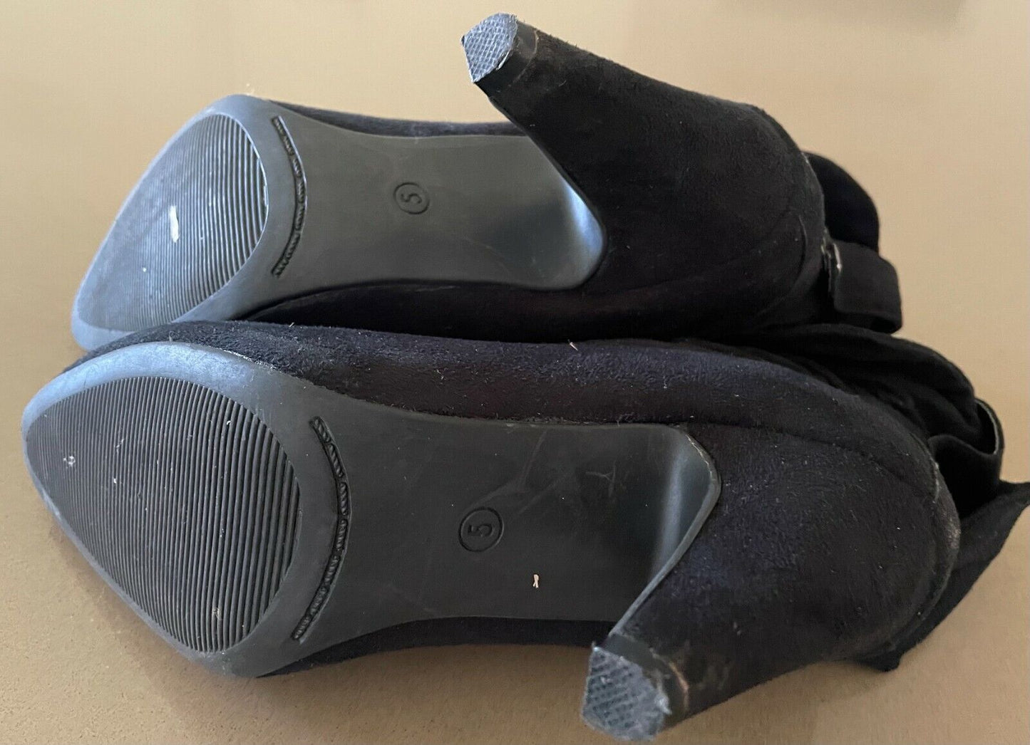 Ladies BLZAAR Ankle Boots Black Microsuede Fold Over Mid Heel Size 5