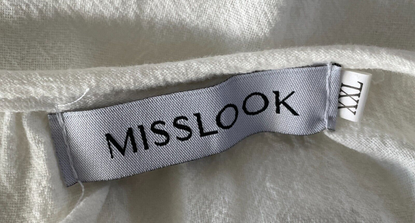 MISSLOOK Cami Top White Linen & Lace Panel Sleeveless Adjustable Strap Size XXL