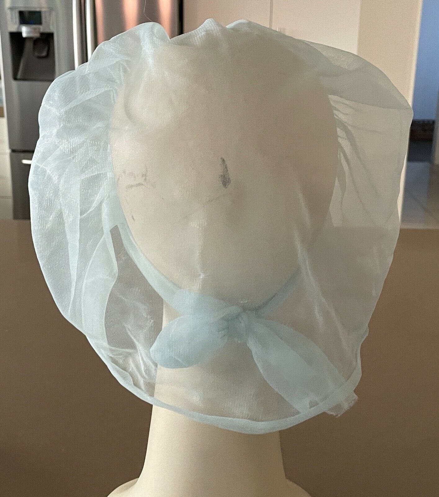 HAIR NET Vintage 1950’s Housewife Light Blue Bri Nylon Hair Cover Tie No #1