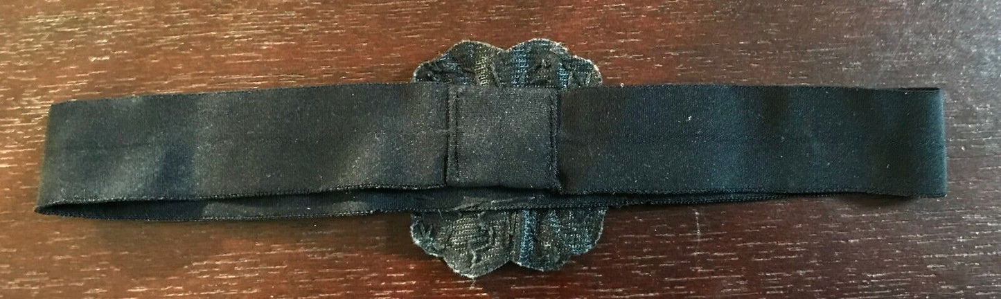 HEADBAND Black Stretch Hair Band w Bead Sequin & Crystal Trim Applique One Size