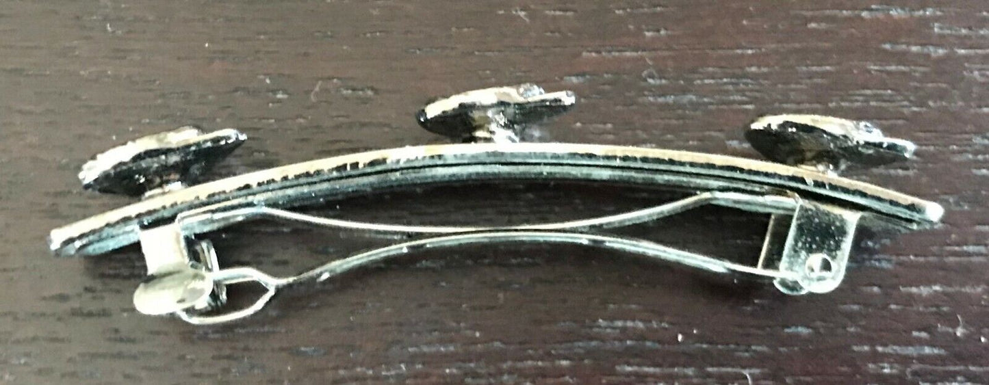HAIR CLIP Pewter Tone Metal w Triangle and Crystal Trim Rectangle Ladies 6.5 cm
